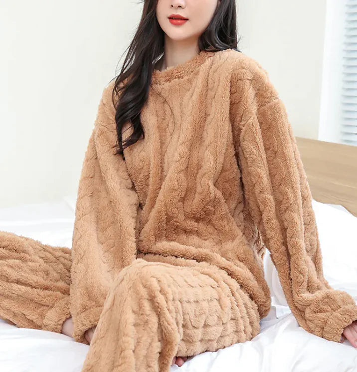 Winter Pajamas Sets Homewear Solid Color