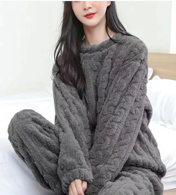 Winter Pajamas Sets Homewear Solid Color