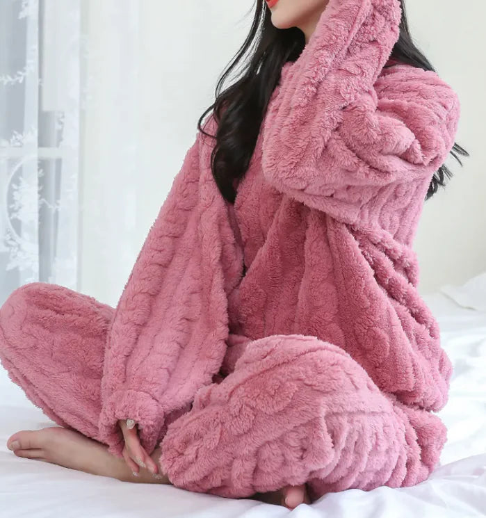 Winter Pajamas Sets Homewear Solid Color
