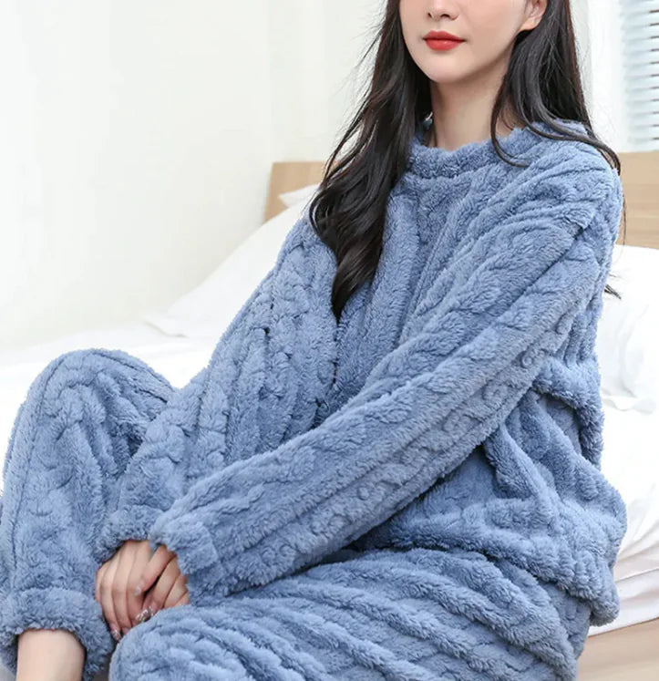 Winter Pajamas Sets Homewear Solid Color